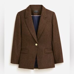 J. Crew Willa Single-Button Blazer in Brown Herringbone Wool, Size 2